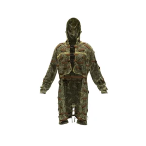 4M Taktik Ghillie Kıyafeti önden görünüm, yeşil kamuflaj, detaylı kayışlar.