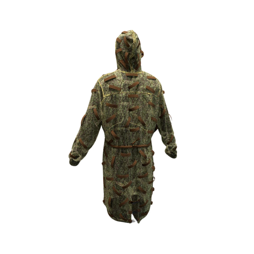 4M Tactical Ghillie Suit vista posteriore, con cappuccio, accenti marroni.