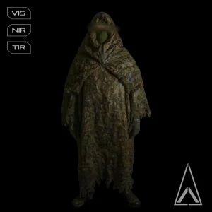 ProApto RECONDOR Poncho vista frontal, estampado de camuflaje, cobertura total.